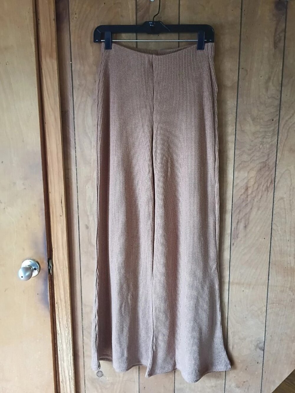Zenana Womens Medium Ribbed Knit Wide Leg Lounge Pants Brown Elastic Waist NWOT